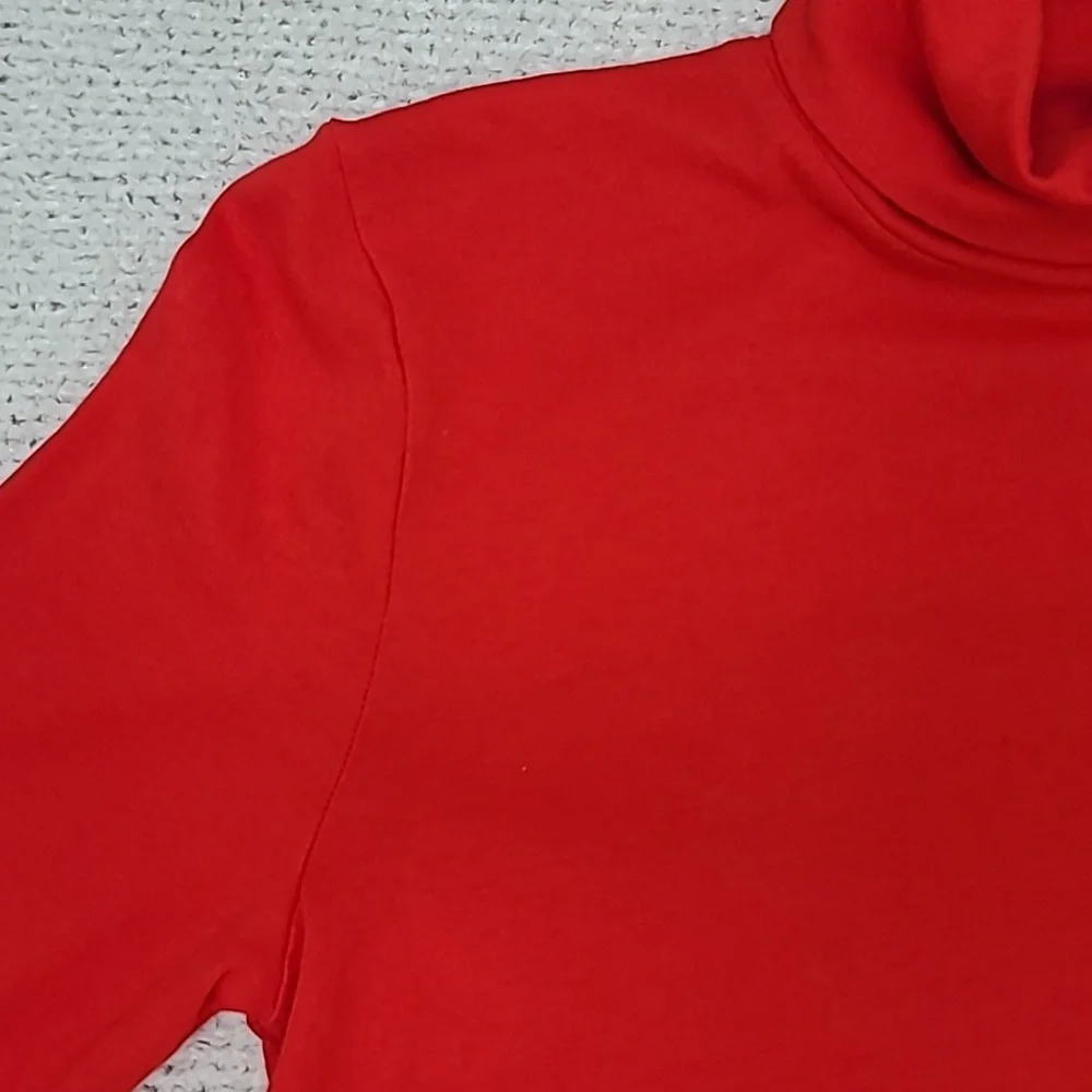 J Crew Long Sleeve Ultra Thin Cotton Relaxed Straight Tissue Turtleneck Top Red